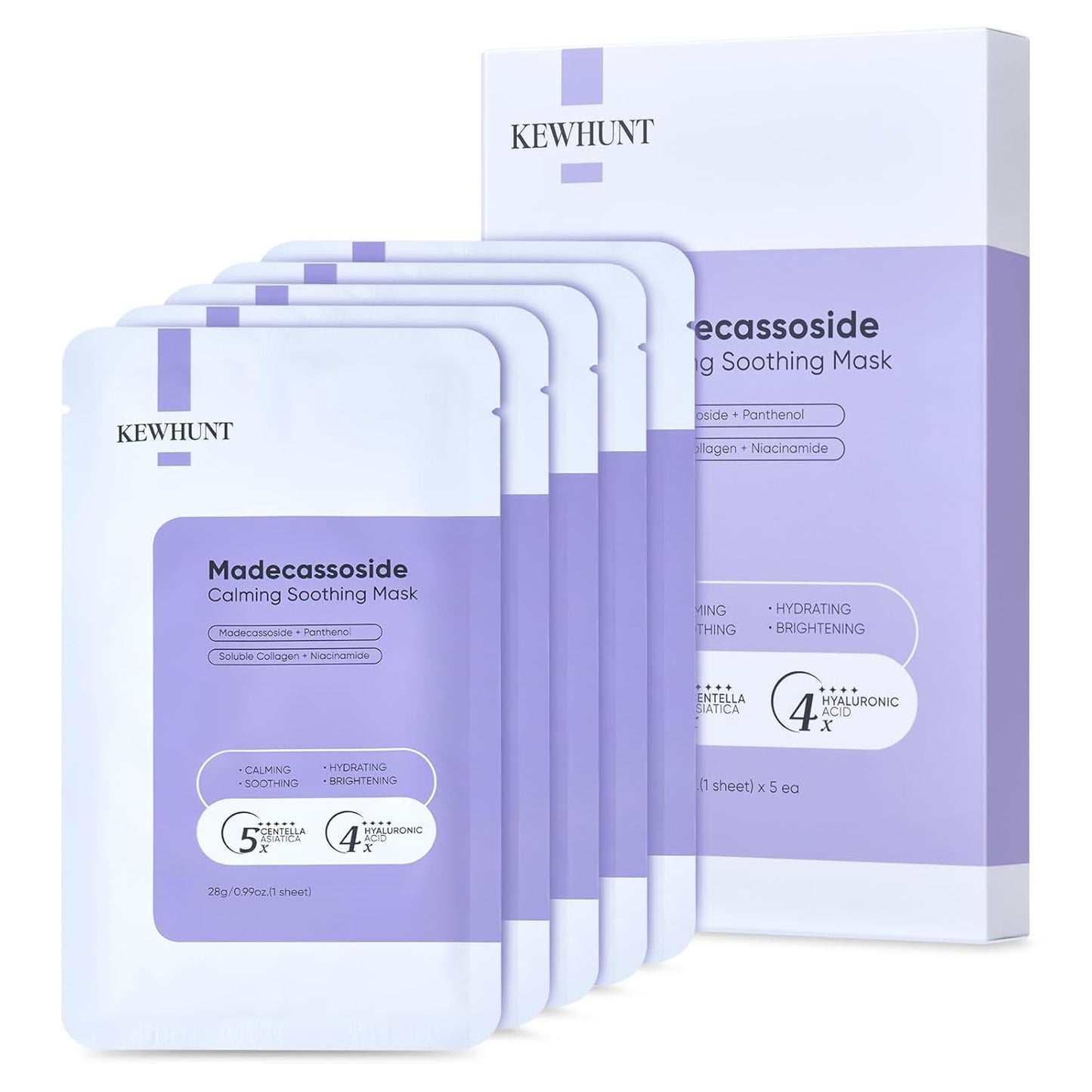 Madecassoside Sheet Mask Blemish Repair, Collagen Face Mask- Hyaluronic Acid, Niacinamide, Panthenol, Centella Facial Masks for Sooth, Hydration, Firming, Korean Skin Care, Stocking Stuffers