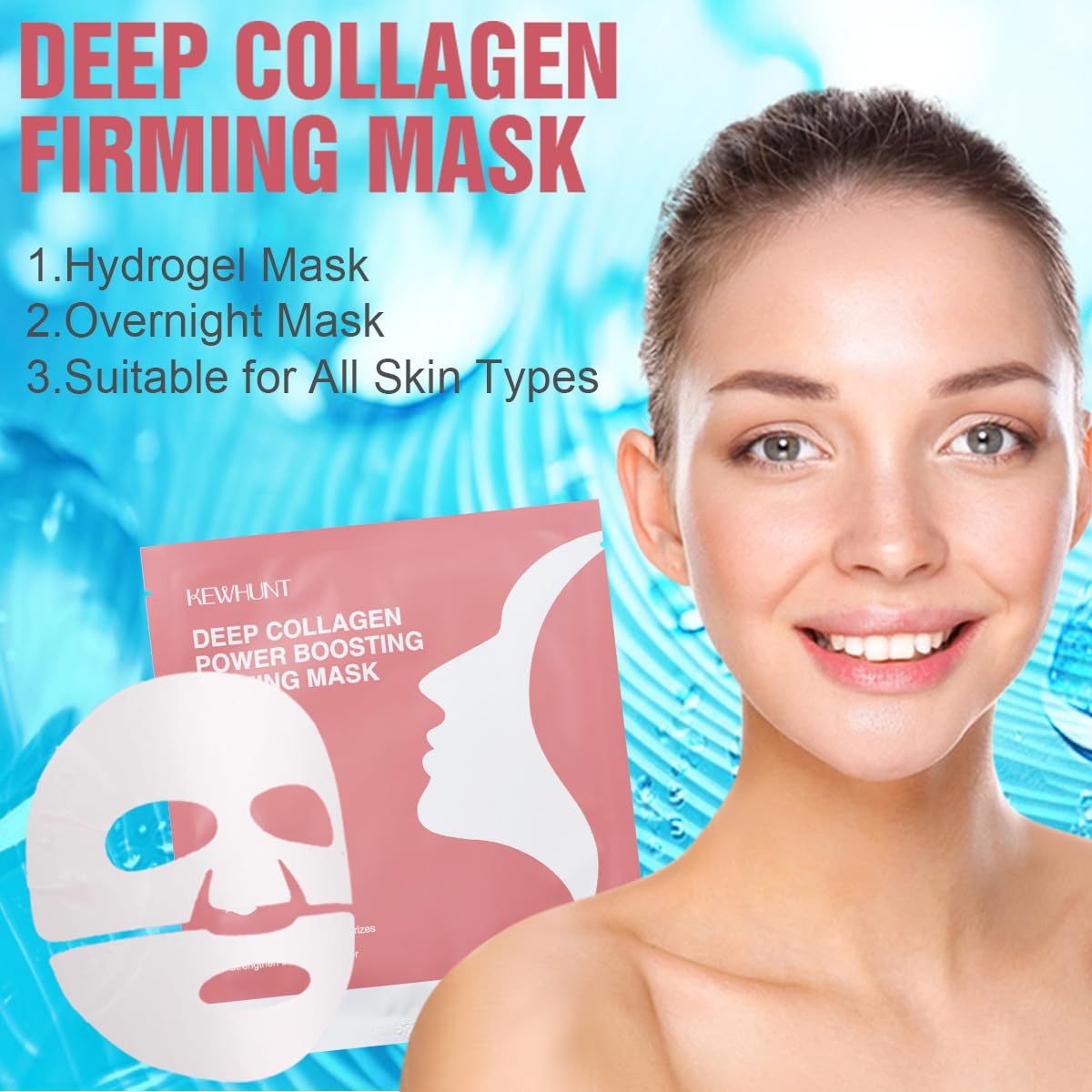 Deep Collagen Face Mask Overnight, Bio- Collagen Mask Real Deep Mask, Hydrating Hydrogel Masks with Low Molecular Collagen for Firming, Elasticity, Pore Minimizing 40g x 5ea Christmas Gifts